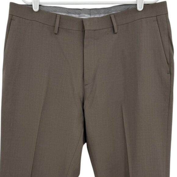 Haggar Men's Premium Comfort Slim Fit Flat Front Brown Dress Pant Size 38x30 - Picture 3 of 11